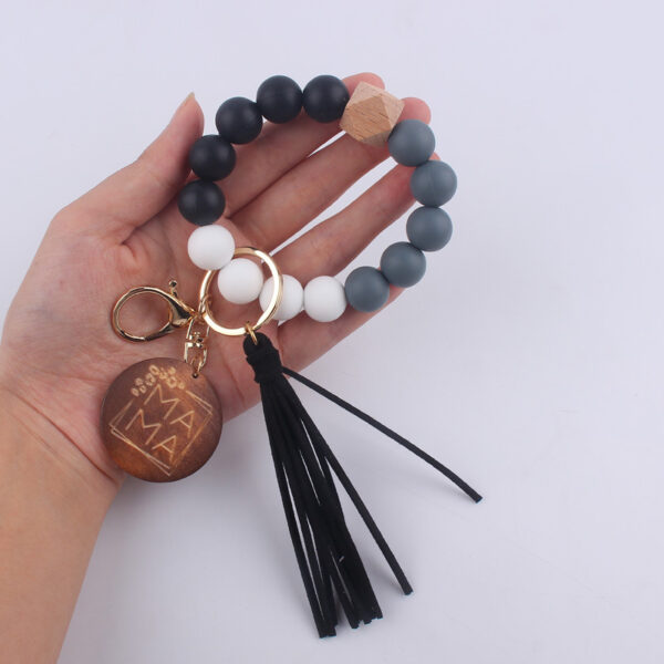 Wholesale MAMA Beaded Tassel Silicone Wrist Keychain