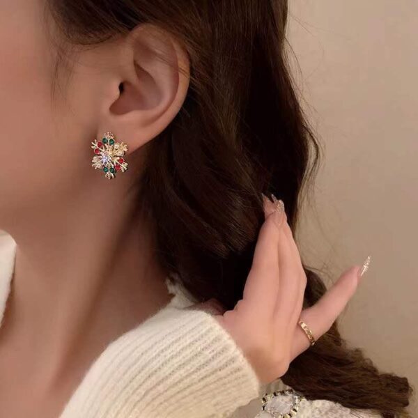 Wholesale Christmas Creative Diamond-encrusted Colorful Christmas Snowflake Earrings