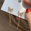 Wholesale S925 Silver Needle Long Tassel Diamond Butterfly Earrings