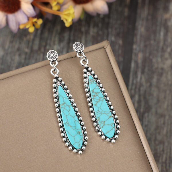Wholesale Bohemian Retro Style Long Exaggerated Inlaid Turquoise Alloy Earrings