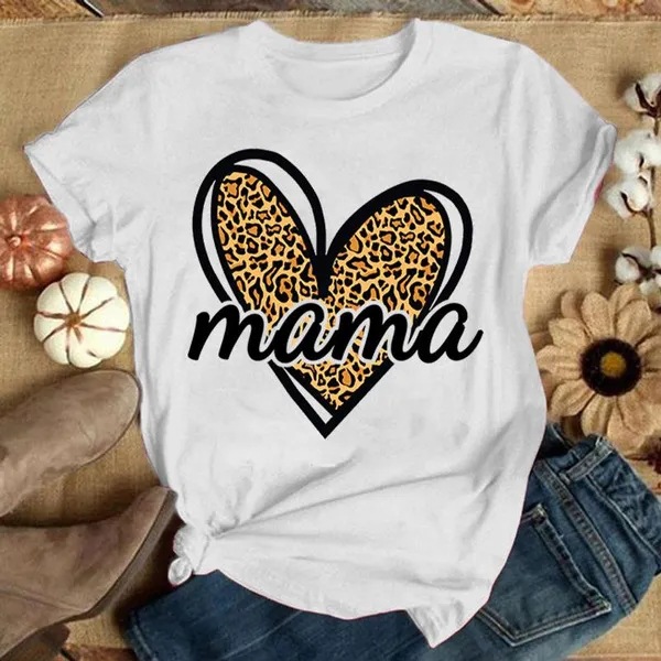 O1CN01KIRBU61ta2LKjwyk4_2206787565917-0-cib Wholesale Cotton MAMA Mother's Day Love Pattern Round Neck Short Sleeves
