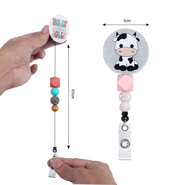 Wholesale Badge Reels Cow Beaded Acrylic Retractable Keychains