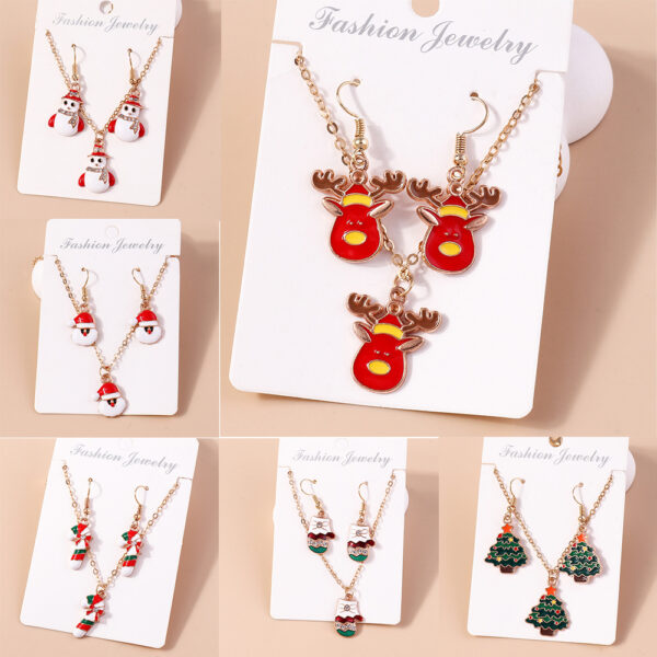 O1CN01KLfxB51vac2kSu0Ba_2866776189-0-cib Wholesale Christmas Elk Cane Christmas Tree Snowman Alloy Necklaces Set