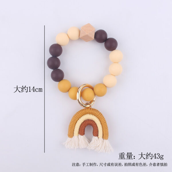 Wholesale Cartoon Colorful Rainbow Tassel Silicone Bead Wrist Keychain