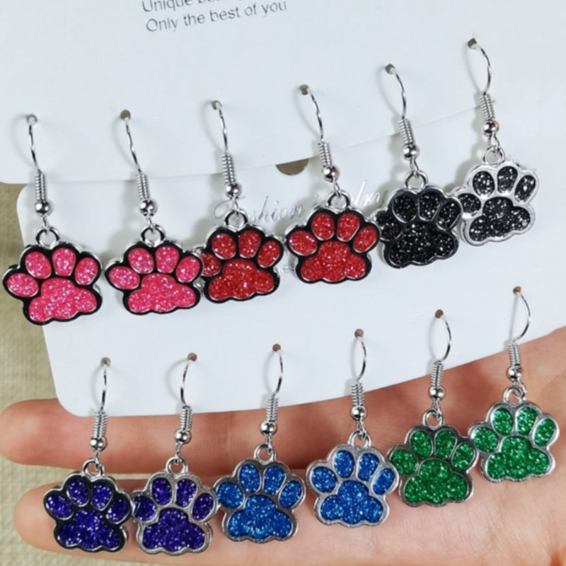 Wholesale Colorful Glitter Oil ipping Dog Paw Earrings