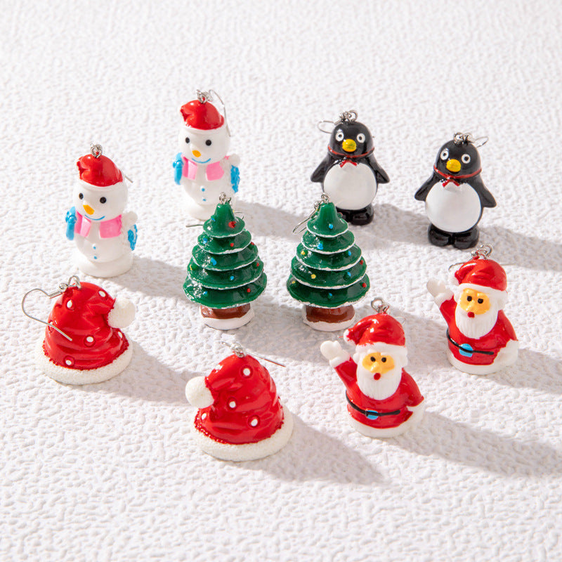 Wholesale Christmas Tree Penguin ipping Oil Santa Hat Old Man Earrings