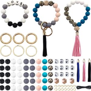 Wholesale 84 Pieces of Silicone Beads, Silicone Beads, 15mm Candy Colored DIY Wrist Keychain Kit