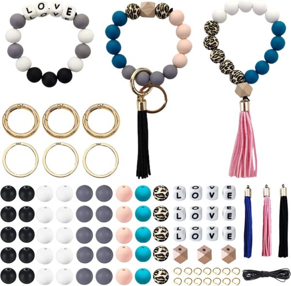 Wholesale 84 Pieces of Silicone Beads, Silicone Beads, 15mm Candy Colored DIY Wrist Keychain Kit
