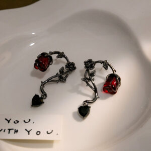 Wholesale Thorn Cane Red Rose Alloy Earrings