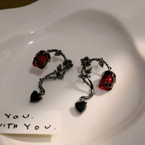Wholesale Thorn Cane Red Rose Alloy Earrings