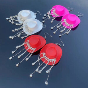 Wholesale Western Style Cowboy Hat Shiny Tassel Earrings