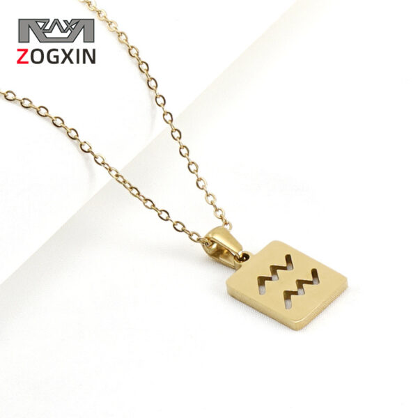Wholesale Stainless Steel 18K Gold Square Hollow Twelve Constellation Pendants Necklaces