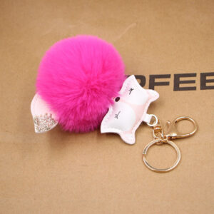 Rose Red / Fox fur ball key chain