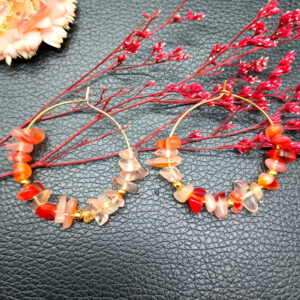 Red agate gold earrings + gold beads