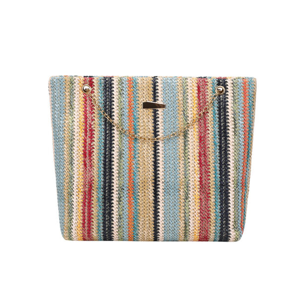 Wholesale Rainbow Multi Color Woven Grass Woven Tote Bag