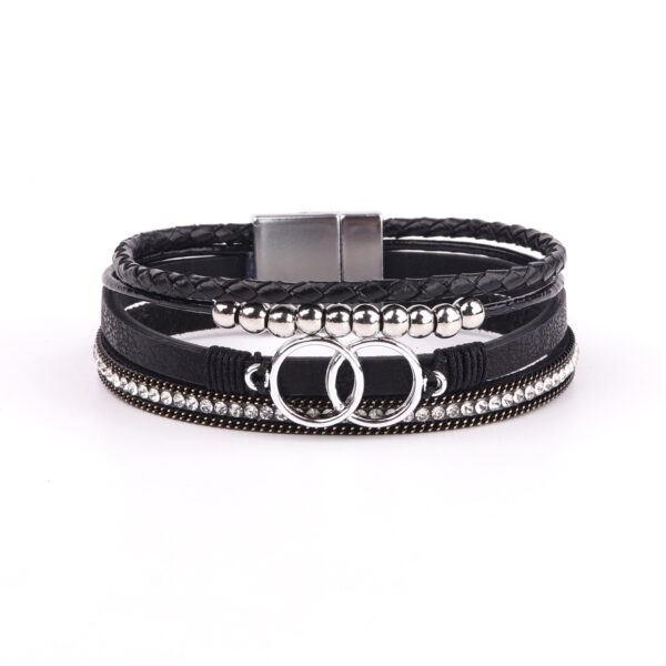 Wholesale Diamond Four Layer Braided Leather Bohemian Bracelet