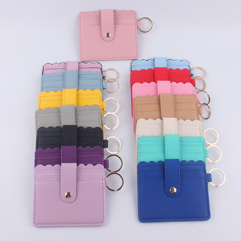 Wholesale Color Solid Color ID Case PU Leather Card Holder Keychain Coin Purse