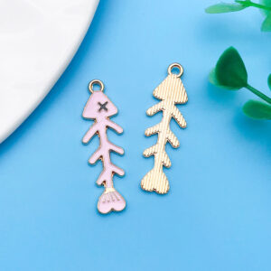 1 piece 12x34.5mm oil dripping pink ocean fish thorn fish bone-12043-1.1g