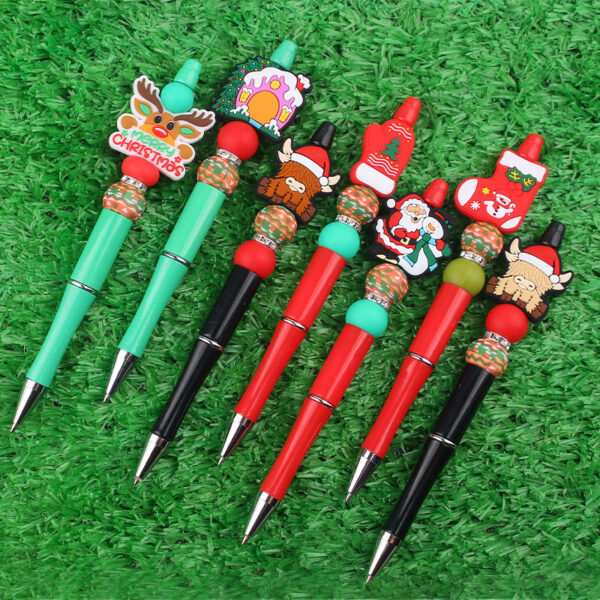 Wholesale Beaded Pens Creative Christmas Series Silicone Beads Colorful Plastic Ballpoint Pens