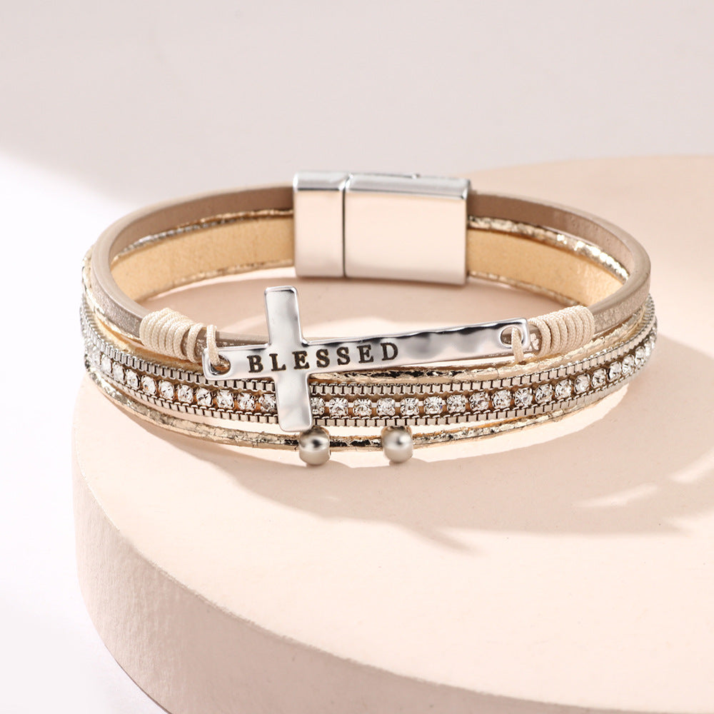 Wholesale Bohemian Cross Micro Diamond Magnetic Bracelet
