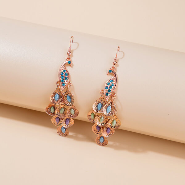 Wholesale Long Fashion Vintage Large Peacock Crystal Earrings