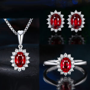 Red earrings + + necklace + ring opening] / 30% white copper plated platinum