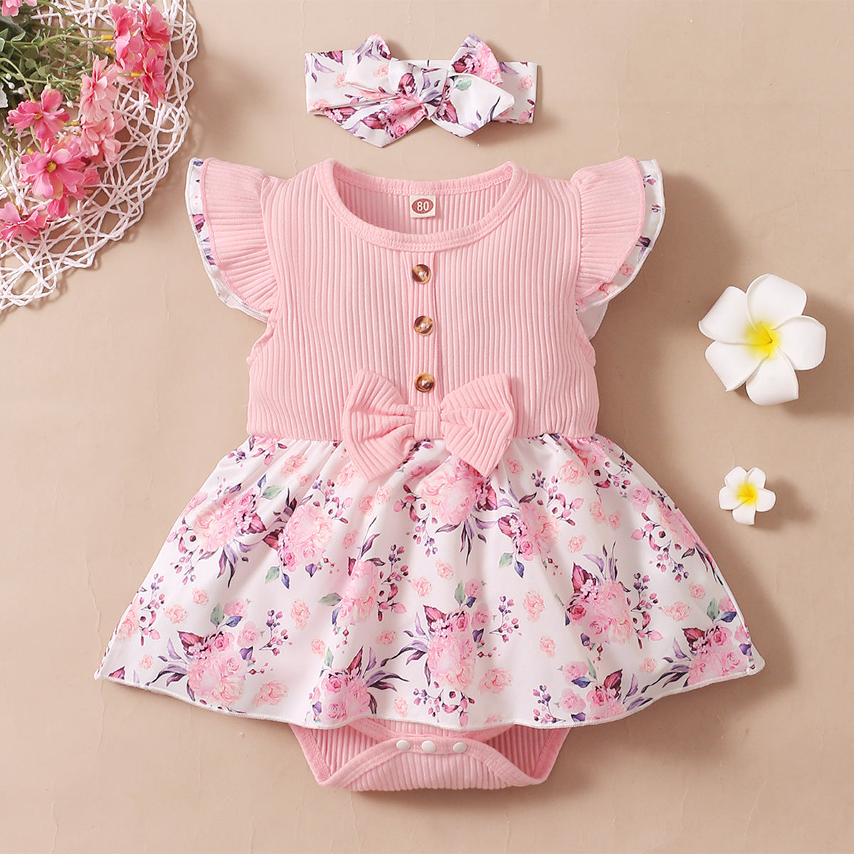 Wholesale Baby Sleless Flower Cotton Baby Clothes