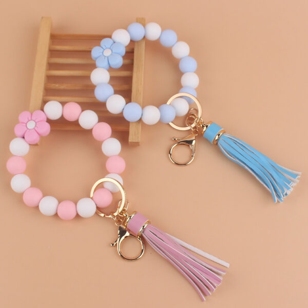 Wholesale Cartoon Flower Silicone Handmade Beaded Wrist Keychain
