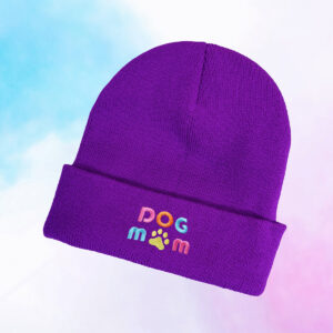 Embroidered DOG MOM Knit Hat-dark purple / Free size