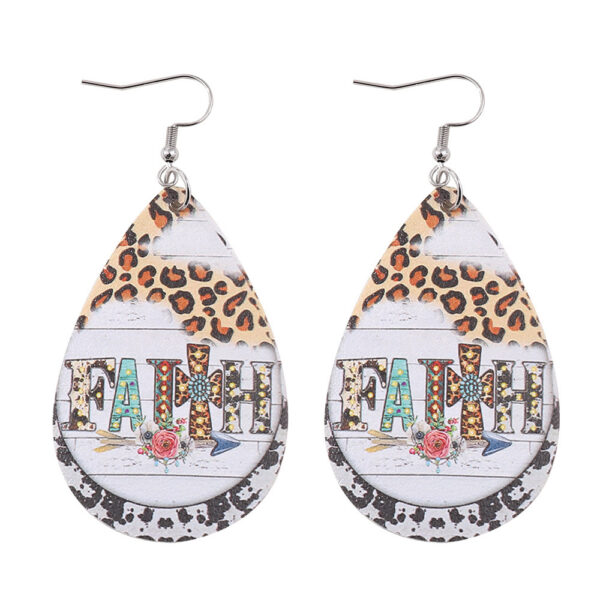 O1CN01KjRyTO1ZzPzbNOqHI_2214986983265-0-cib Wholesale Western Denim FAITH Leopard Print Turquoise Cross Double Sided Print PU Leather Drop Earrings
