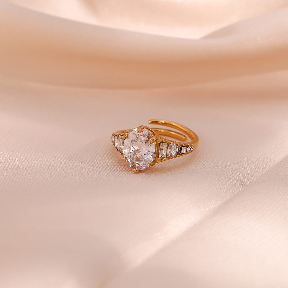 Wholesale Stainless Steel Adjustable Oval Zirconium Ring