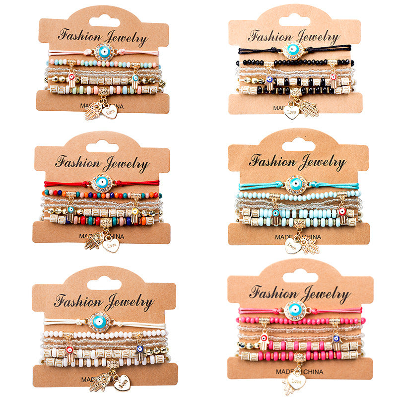 Wholesale Bohemian Devil Eye Heart Multilayer Glass Bracelet