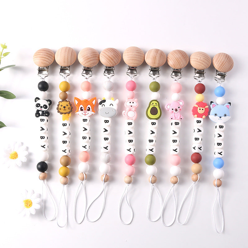 Wholesale Baby Pacifier Anti op Silicone Pacifier Chain with Cartoon Animals