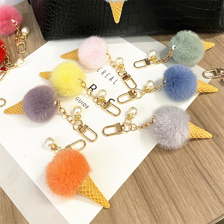 Wholesale Pearl Ice Cream Keychain Cute Stued Cole Bag Pendant Car Keychain School Bag Pendant Aessories Gift