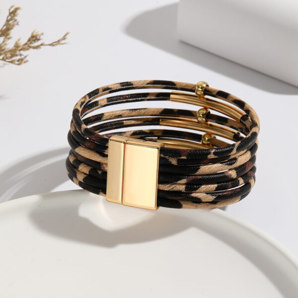 Wholesale Leopard Magnetic Buckle Leather Bracelet