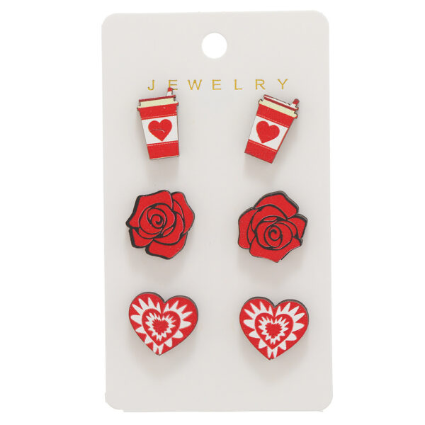 Wholesale Valentine's Day Love Rose Set Wooden Earrings