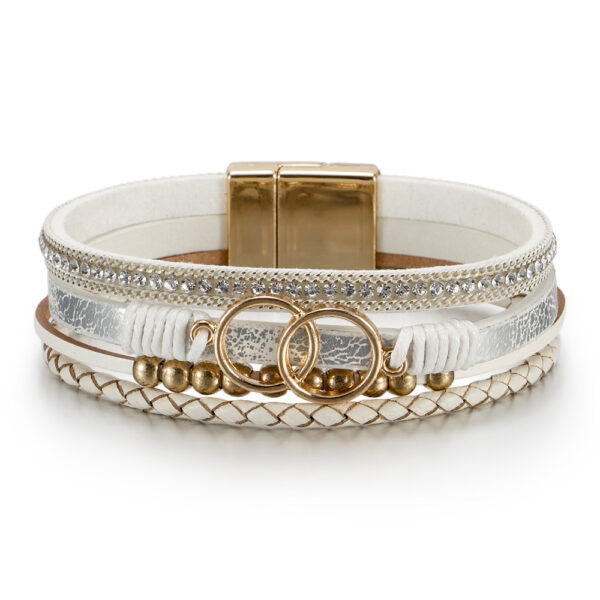Wholesale Multilayer Braided Leather Double Circle Magnet Buckle Bracelet