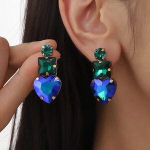 Wholesale Colored Diamond Geometric Heart Alloy Earrings