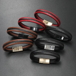 Wholesale Men's Leather Woven Magnetic Buckle Bracelets