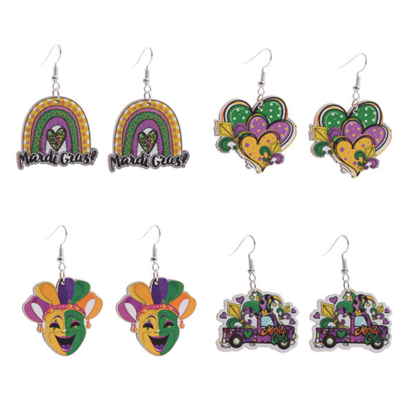 Wholesale Carnival Rainbow Truck Clown Hat Wooden  Mardi Gras Earrings