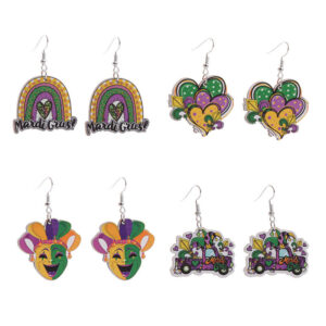 Wholesale Carnival Rainbow Truck Clown Hat Wooden  Mardi Gras Earrings