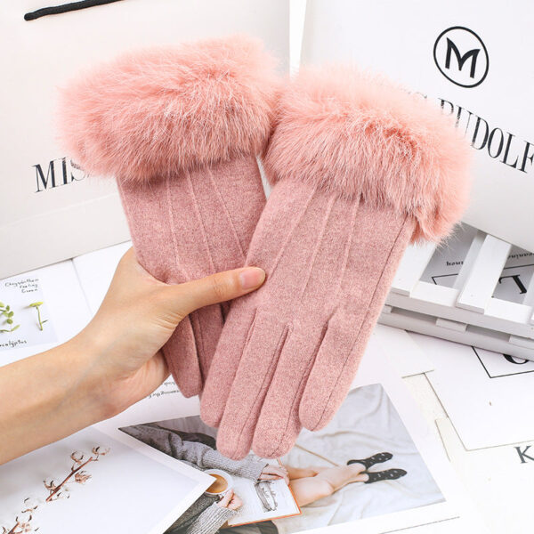 Wholesale wool plus fluffy mouth touch screen women's autumn and winter warm fashion cycling windproof gloves