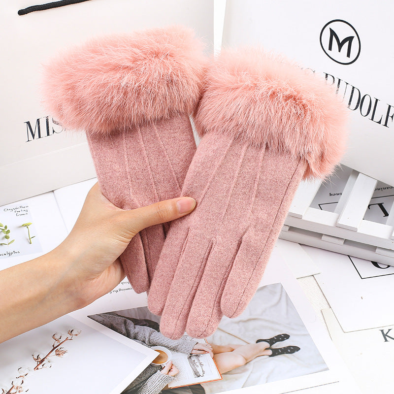 Wholesale wool plus f mouth touch screen women's autumn and winter warm fashion cycling windproof gloves
