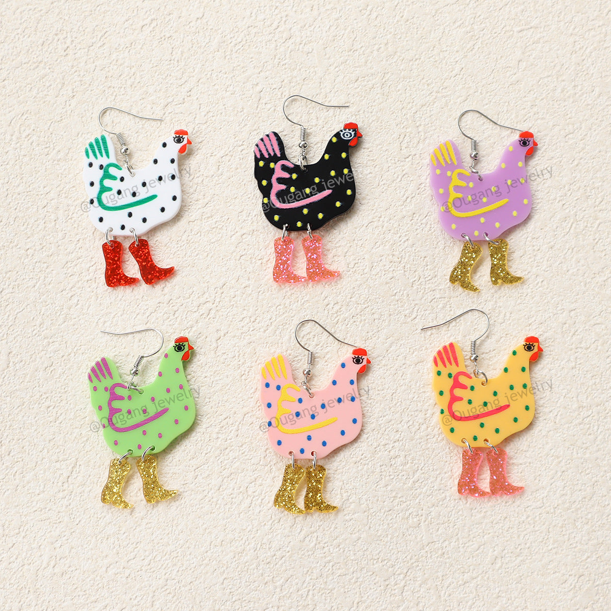 Wholesale Acrylic Quirky lka Dot Rooster Earrings