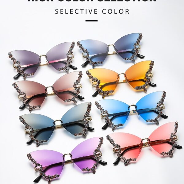 Wholesale Butterfly Shape Diamond Frameless Fashionable Personality Exaggerated Sunglasses