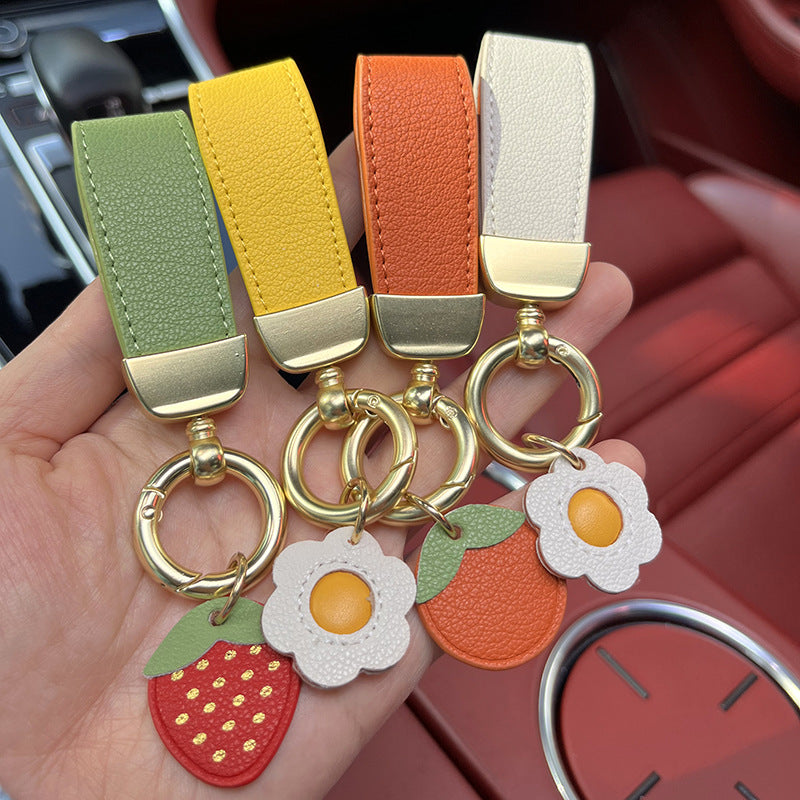 Wholesale Cowhide Strawberry Lanyard Keychain