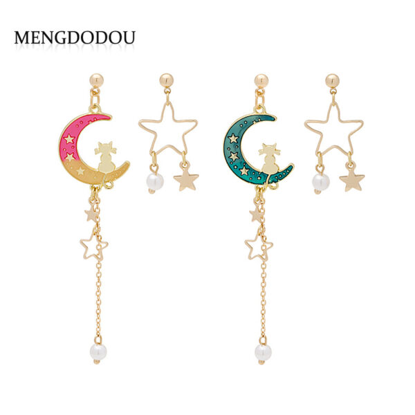 O1CN01L2VmGV1onFY6SL60d_2059265269-0-cib Wholesale Cat Moon Star Long Tassel Alloy Earrings