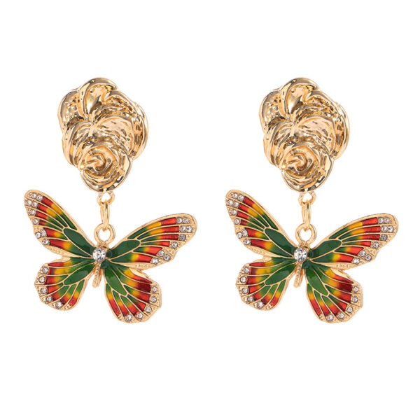 Wholesale Alloy Oil Drop Diamond Color Matching Butterfly Earrings