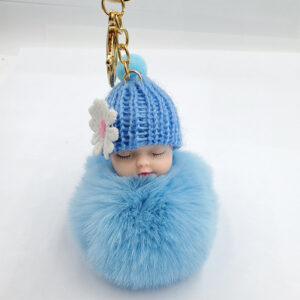 Sky Blue / Golden chain Buckle (8cm fur ball)