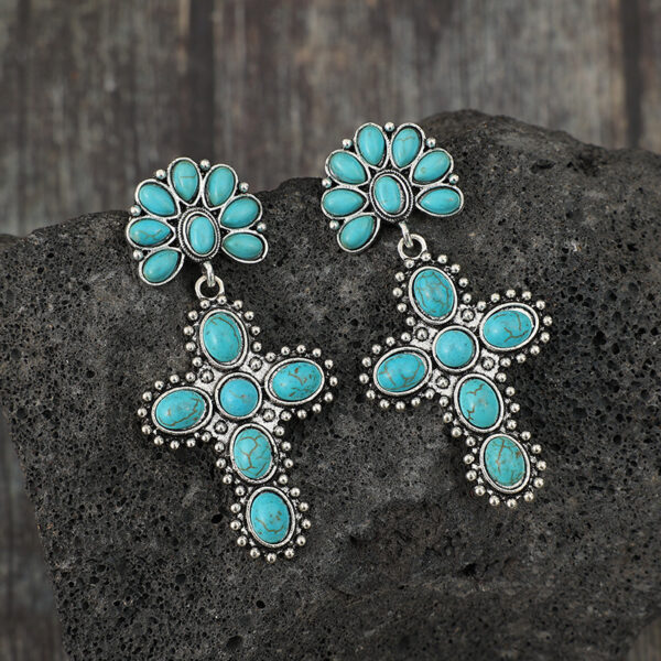 O1CN01L6UsF01qyMeXD6Go2_2206372095564-0-cib Wholesale Western Style Vintage Cross Stitching Half Flower Inlaid Turquoise Earrings